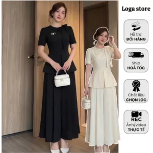 Set đồ đi gặp đối tác, Set áo peplum kèm quần ống rộng , set đồ công sở nữ thanh lịch Loga store _L161