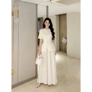 Set áo peplum kèm quần ống rộng xếp ly cạp cao,set bộ nữ công sở thanh lịch sang chảnh.